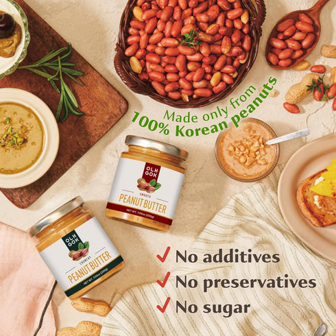 100% 7 oz (200g) OLHGOK Korean Peanut Butter Smooth Net Wt.