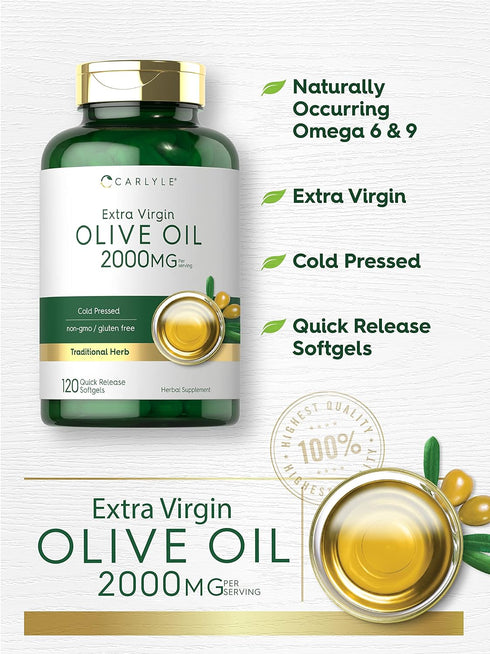 2000mg 120 Carlyle Olive Oil Extra Virgin | Softgel Capsules | Cold Pressed | Non-GMO & Gluten Free Herbal Supplement