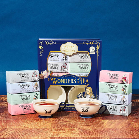 Set, 2 32 Packaging, Set 34 Alices Adventures in Wonderland Tea Assortment Gift Includes Ceramic Cups and Tea Bags