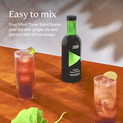 50cl Three Spirit Non-Alcoholic Alternative Spirit - The Social, | Adaptogens, Cacao, Damiana & Lion's Mane | Active