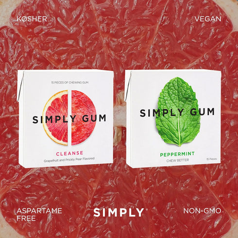 SIMPLY Gum Peppermint and Grapefruit (Cleanse) Variety Pack - 6 Pack (90 Pieces) Natural Plastic-Free Chewing Gum