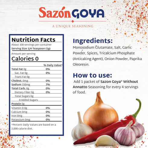 3.52 Pack 2 Sazn without Annatto by Goya, Latin Spice Blend for Poultry, Seafood, Meat and Vegetables, All Purpose