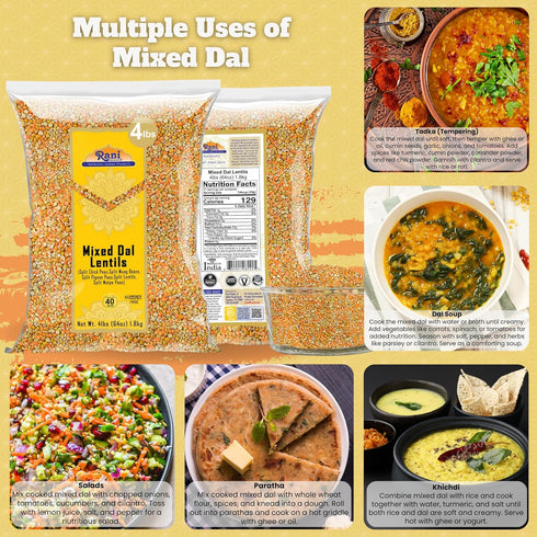 64oz (4lbs) 1.81kg Rani Mixed Dal (Chana Dal, Moong Dal, Toor Dal, Masoor Dal, Urad Dal) Bulk ~ All Natural | Gluten