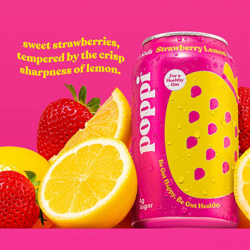 12 Oz (Pack 3) Poppi Strawberry Lemonade Prebiotic Soda, Fl Can