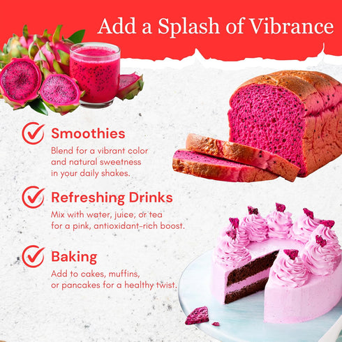 16 Oz, Byait Freeze Dried Dragon Fruit Powder Fine Pitaya Powder for Food Coloring, Baking, Smoothies, Drinks, Ice