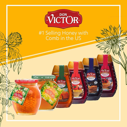 Don Victor 8 oz. Pure Honey with Comb, Glass Globe Jar, Edible Honeycomb Included, Alternative Sweetener, Perfectly