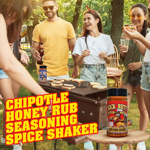 10oz Kick Butt Chipotle Honey Rib Rub - Sweet, spicy, and awesome on the grill! Use on ribs, chicken, fish or pork