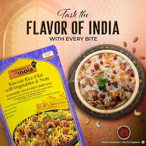 8.8 (Pack 6), Kitchens of India Kashmiri Vegetable Biryani, Basmati Rice Pilaf with Vegetables & Nuts, Ounces