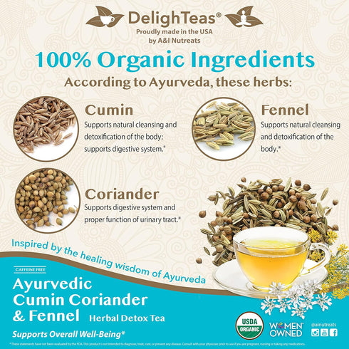 DelighTeas Organic Digest & Detox CCF Tea, Ayurvedic Loose Leaf Tea for Digestion, 60 Servings, 5 oz