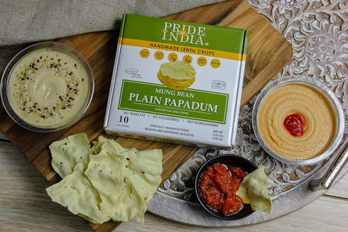 10 count (3.53oz 100gm) Pride Of India - Mung Bean Plain Papadum Lentil Crisp, - - Plant Based Protein Snack