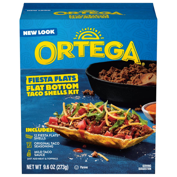 Ortega Fiesta Flats Taco Kit, 12 Flat Bottom Taco Shells, Taco Seasoning