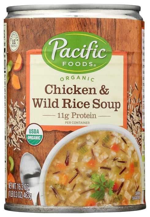 Pacific Foods Organic Chicken & Wild Rice Soup, 11g Protein, USDA Certified
