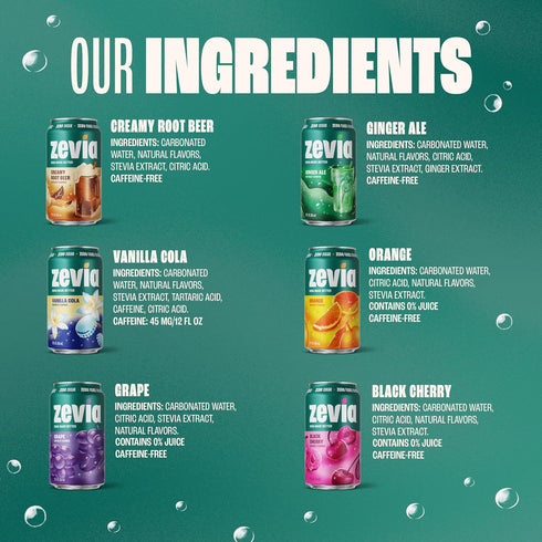 Pack, 12 oz (24-Pack) Zevia Zero Sugar Soda, Rainbow Variety Cans Naturally Sweetened, Non-GMO Project Verified