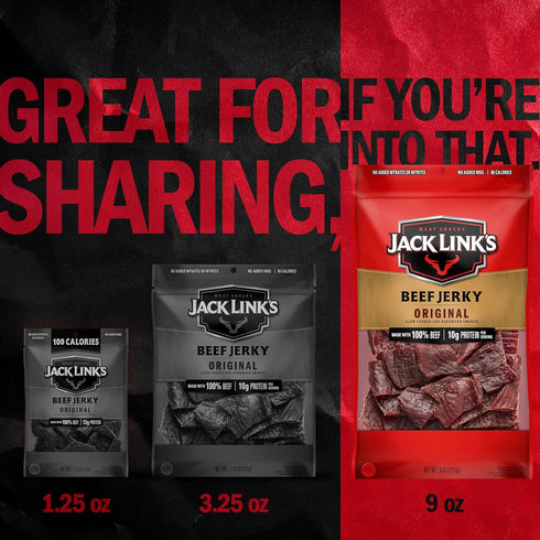 10g 100% 9 Oz. (Pack 2) Jack Link's Beef Jerky, Original, Large Jerky Bags - Flavorful Meat Snacks, Ready to Eat