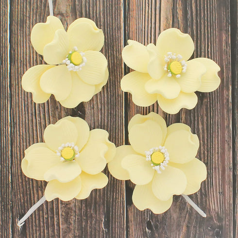 4 Count Global Sugar Art Dogwood Rose Sugar Cake Flowers, Yellow with Stamen, with Wire by Chef Alan Tetreault.