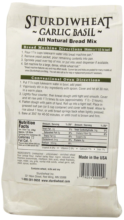 1lb Package (Pack 4) Sturdiwheat All Natural Bread Mix, Garlic Basil