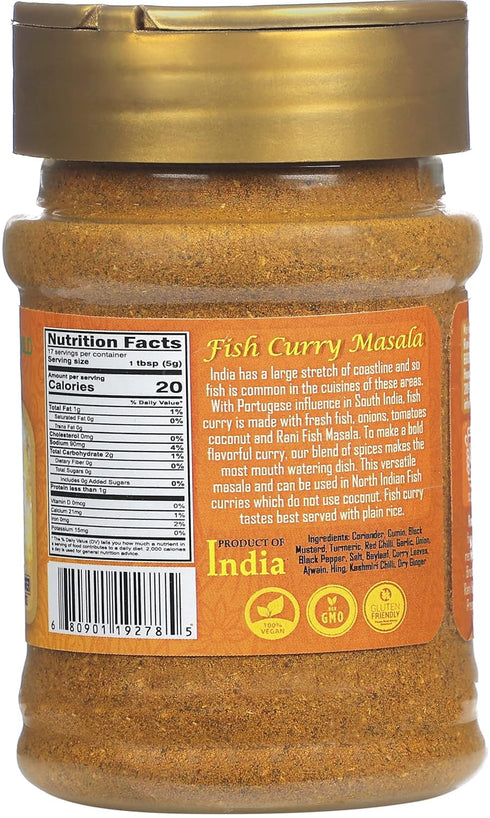 Rani Fish Curry Masala, 14-Spice Curry Blend for Fish, 3oz PET Jar, All Natural, Vegan, Gluten Friendly