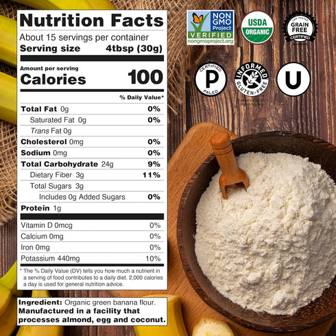 1lb, USDA Organic Banana Flour Vegan, Paleo, Grain & Gluten Free, All-Purpose Wheat Flour Alternative, Great For Baking
