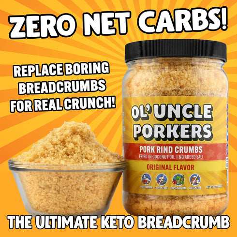 12 oz Ol' Uncle Porkers Original Pork Rind Crumbs, Keto Breadcrumbs, Zero Net Carbs, High Protein, Sugar-Free
