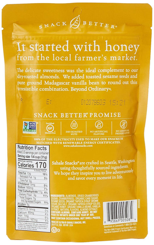 Sahale Snacks Honey Almonds Glazed Mix - 4 oz., Pack of 1, Gluten-Free Nut Snacks