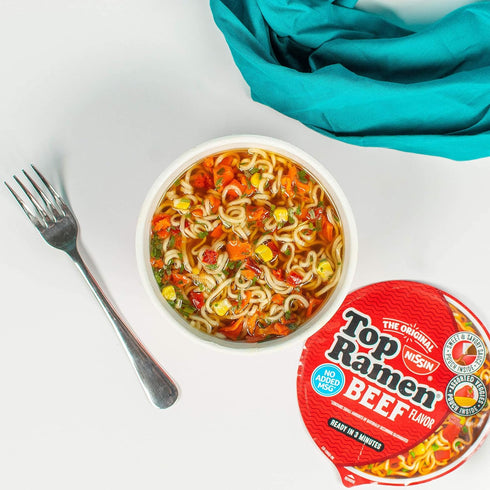 3.28 (Pack 6) Nissin Top Ramen Bowl Ramen Noodle Soup, Beef, Ounce
