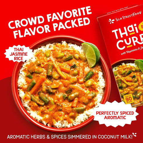 Pack 9, 10.48 oz Silo StreetFood Thai Red Curry with Vegetables & Jasmine Rice Ready To Eat Meals, Prepared Foods