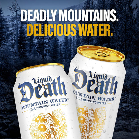 19.2 Oz (Pack 12) Liquid Death Still Mountain Water, Real Mountain Source, Ice-Cold Cans, Infinitely Recyclable, King