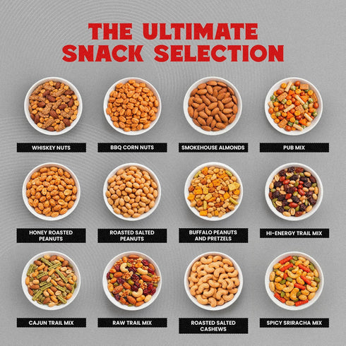 12 Package, Gourmet Nuts Gift Basket for Men | Variety of Unique Nuts, Trail Mixes, Snack Mixes | For Dad, Birthday
