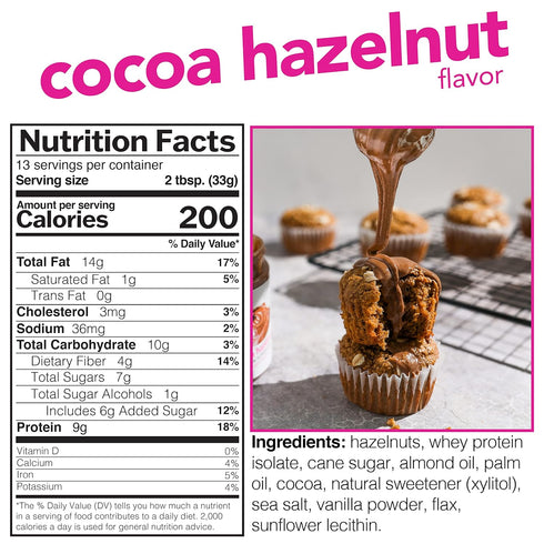 (15oz Nuts N More Cocoa Hazelnut Butter Spread - High Protein, Low Carb, Low Sugar, Gluten Free, Non-GMO, All-Natural