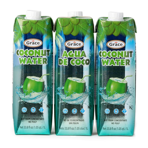 Grace 100% Pure Coconut Water - 1 Liter - 3 Pack -