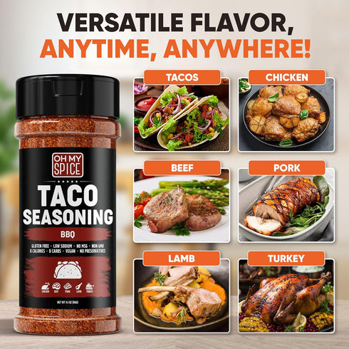 Taco Seasoning Mix BBQ Rub - Gluten Free & Low Sodium Mexican Seasoning Blend for Tacos, Fajitas, and Burritos (4.1oz)