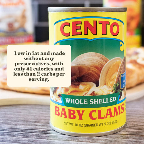 Cento 10 Oz (Pack 12), Packed Whole Shelled Baby Clams, of Wild Caught Fresh Clams Cooked, in Water with Sea Salt
