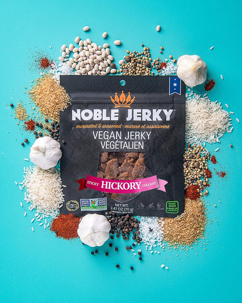 12 Pack (70g 14g Noble Jerky Vegan Jerky, Plant-Based High Protein Snack, Vegetarian, Non-GMO, Hickory Flavor, Bags)