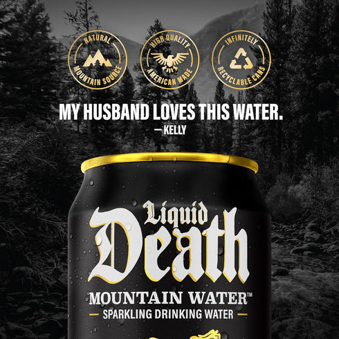 12 Oz (Pack 12) Liquid Death Sparkling Mountain Water, Real Mountain Source, Ice-Cold Cans, Infinitely Recyclable, Fl
