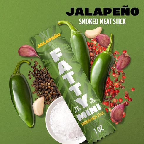 7g 1 oz. (Pack 10) FATTY Mini Meat Sticks, Made with Grass Fed Beef, Pork Raised Without Antibiotics, Protein Per