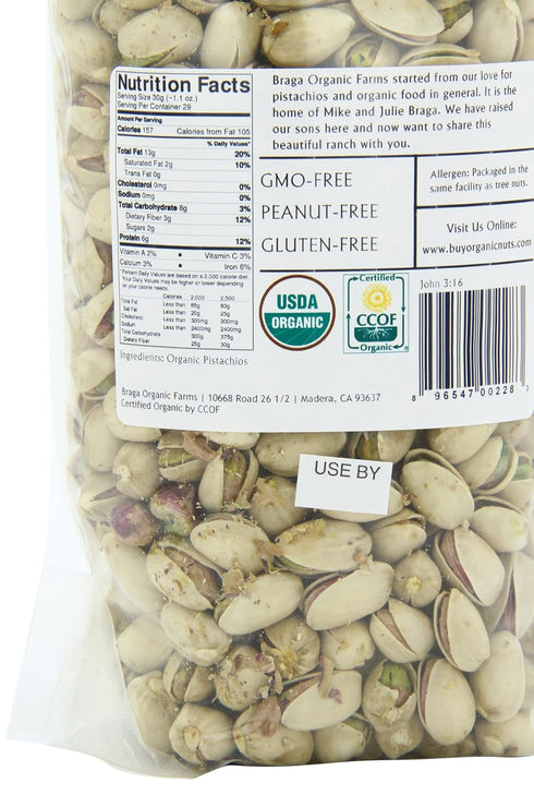 Braga Organic Farms 2 lb. Organic Raw Inshell Pistachios bag