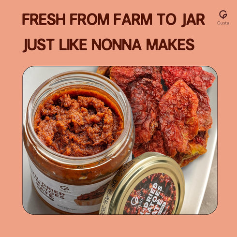 6.35oz Gusta Sun-Dried Tomato Pate - Made in Italy Dip or Spread - Paste of Sundried Tomatoes in Jar with Extra Virgin