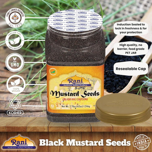 42oz (2.7lbs) 1.22kg Rani Black Mustard Seeds Whole Spice (Kali Rai) Bulk PET Jar ~ All Natural | Gluten Friendly |