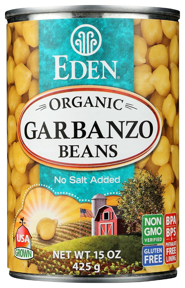 Eden Organic Garbanzo Beans, 15 oz Can, No Salt, Non-GMO, Gluten Free,