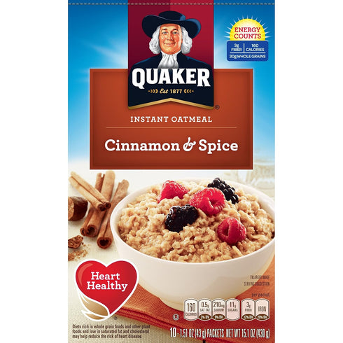 10-Count (Pack 4) Quaker Instant Oatmeal Cinnamon & Spice, Boxes