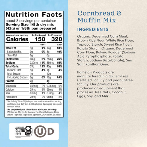 12 (Pack 6) Pamela's Gluten Free Cornbread & Muffin Mix, Organic Corn, Ounce Bag