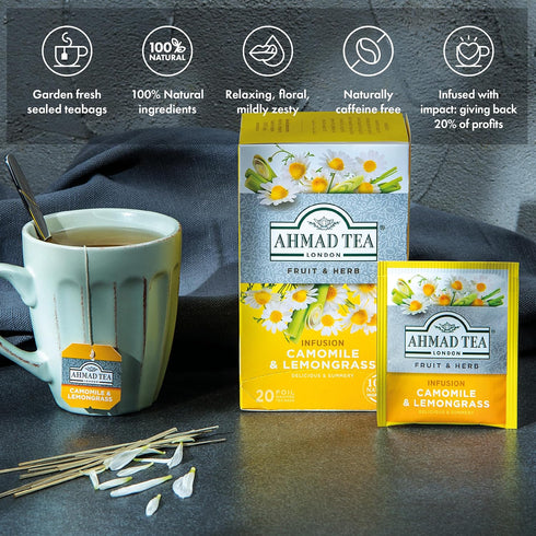 Ahmad Teas Camomile & Lemongrass, 1.4oz, 20 Tea Bags, Brown