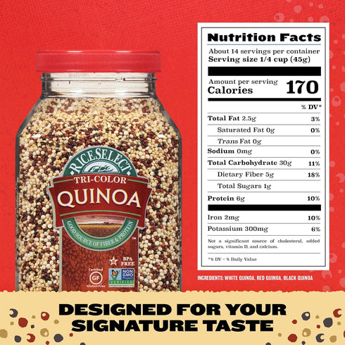 22-Ounce RiceSelect Tri-Color Quinoa, Premium Gluten-Free Seed, Star-K Kosher, and Non-GMO Quinoa, Jar