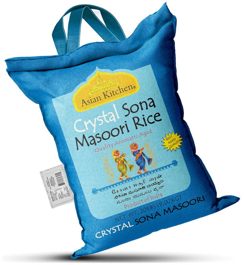 20-Pound 20lbs (9.08kg) Asian Kitchen Crystal Sona Masoori Aged Rice Bag, Short Grain Rice ~ All Natural | Gluten