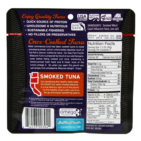 Sea Fare Pacific Albacore 3 (Pack 12) Wild Caught Tuna, Smoked Sport Pouch, Ounce