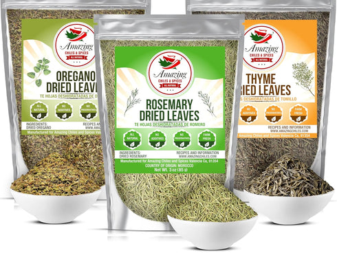 Rosemary, Thyme and Oregano (3-Pack), All Natural, Whole Leaf, Non-GMO, Dried Herb