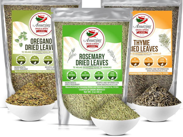 Rosemary, Thyme and Oregano (3-Pack), All Natural, Whole Leaf, Non-GMO, Dried Herb