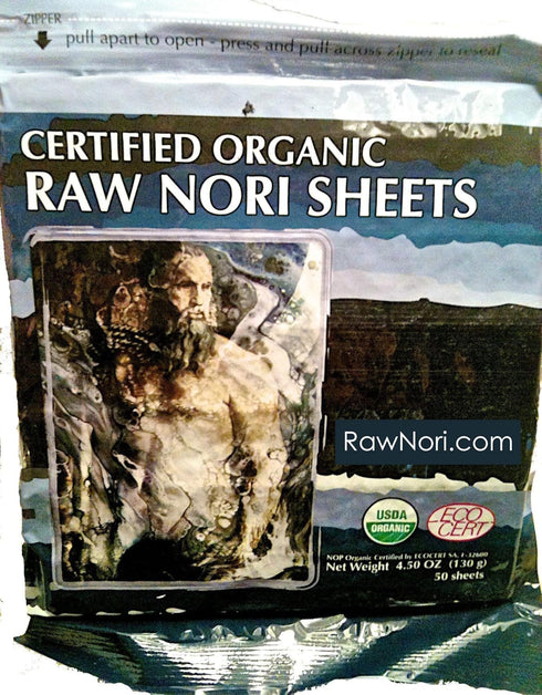 RAWFOOD Raw Organic Nori Sheets 50 qty Pack - Certified Vegan, Kosher Sushi Wrap Papers, Premium Dried