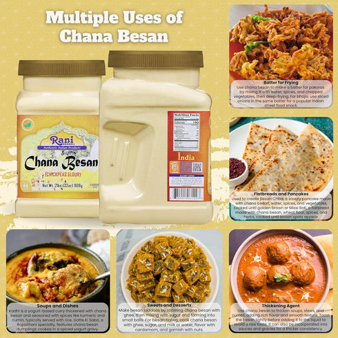 32oz (2lbs) 908g Rani Chana Besan (Chickpeas Flour, Gram) PET Jar ~ All Natural | Vegan | Gluten Friendly | NON-GMO |