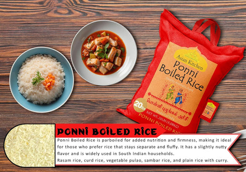 20-Pound 20lbs (9.08kg) Asian Kitchen Ponni Boiled Rice Bag, Short Grain Par Boiled Rice ~ All Natural | Gluten Free |